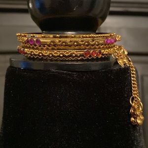 Vintage Lot of 3 heavy metal wire design bangle wrap wire & stone bracelets